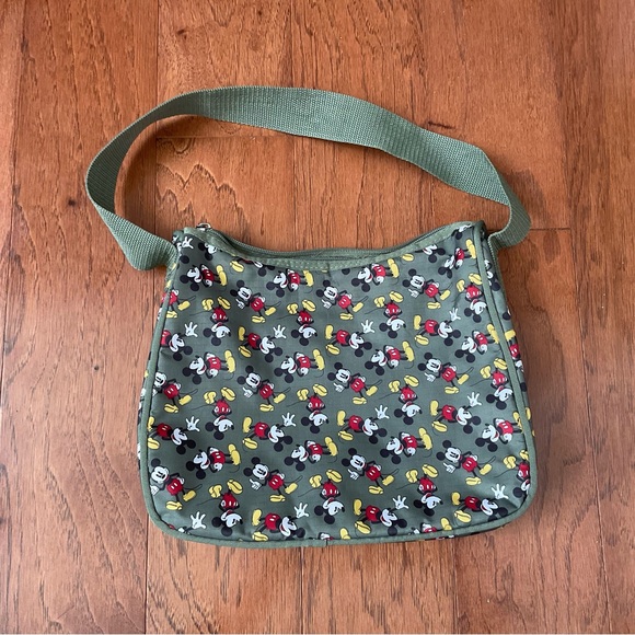 Handbags - Mickey Mouse Olive Green Square Shoulder Bag Zip Closure Disney Parks Character